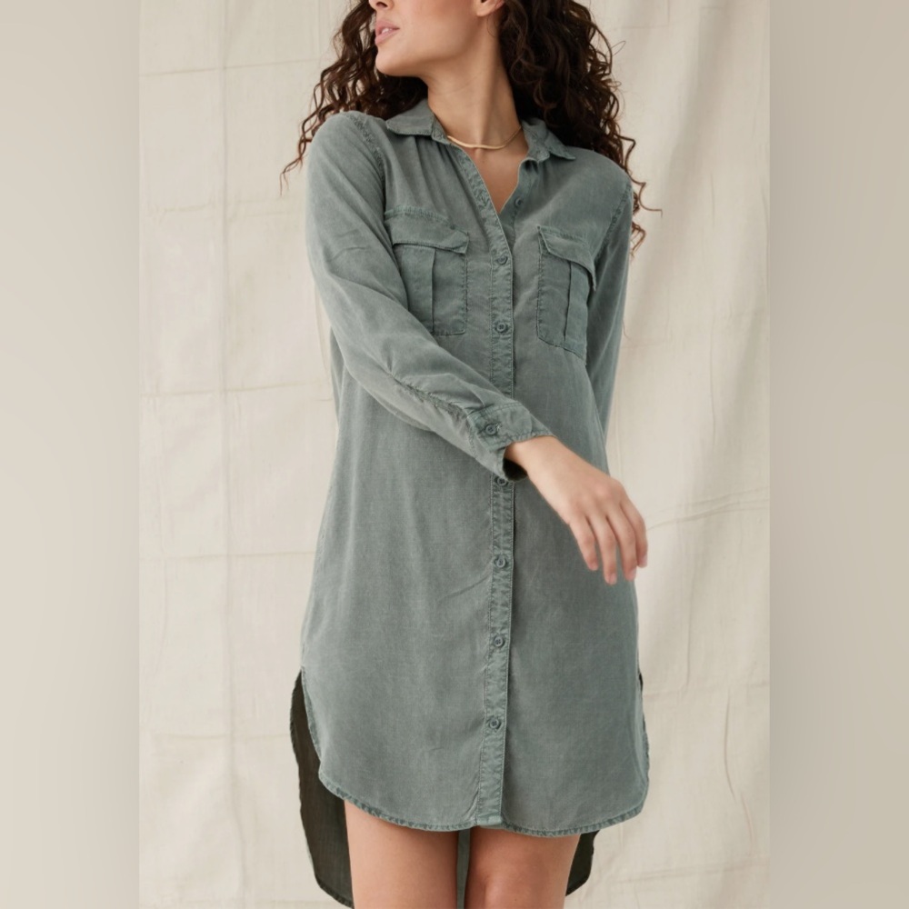 cloth & stone Sage Green Long Sleeve Shirt Dress